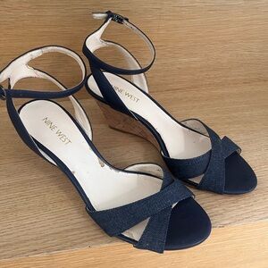 Nine West Navy Blue Ankle-Strap Wedge Sandals